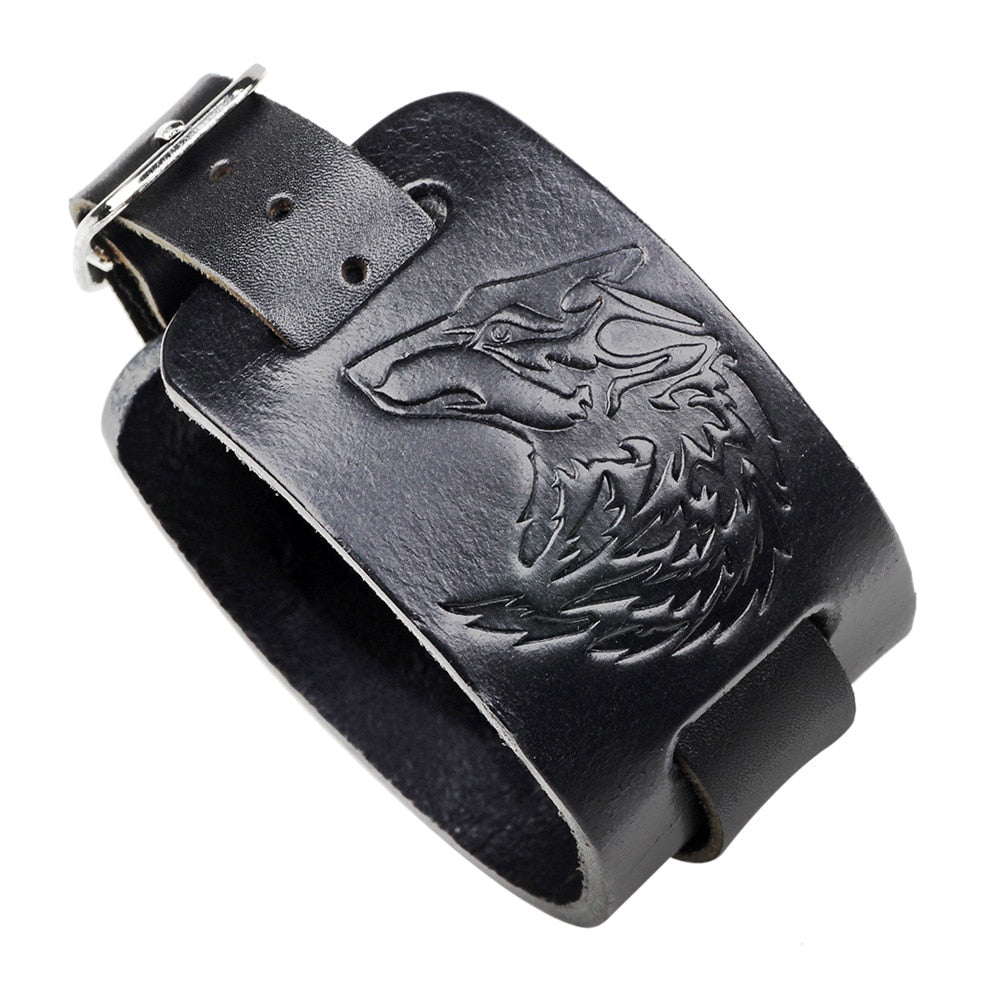 Fenrir Wolf Leather Viking Bracelet