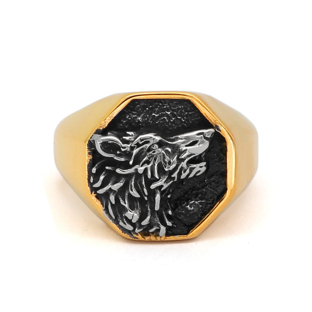 Wolf Engraving Viking Ring