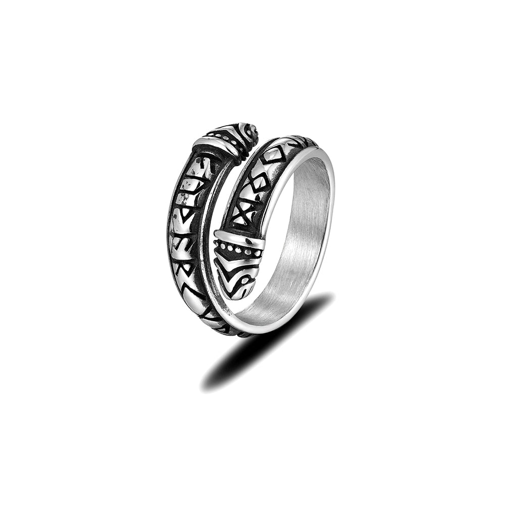 Viking Runes And Snake Jormungand Ring