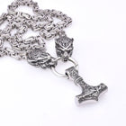 Thor's Hammer And Wolves Viking Necklace