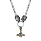 Thor's Hammer And Wolves Viking Necklace