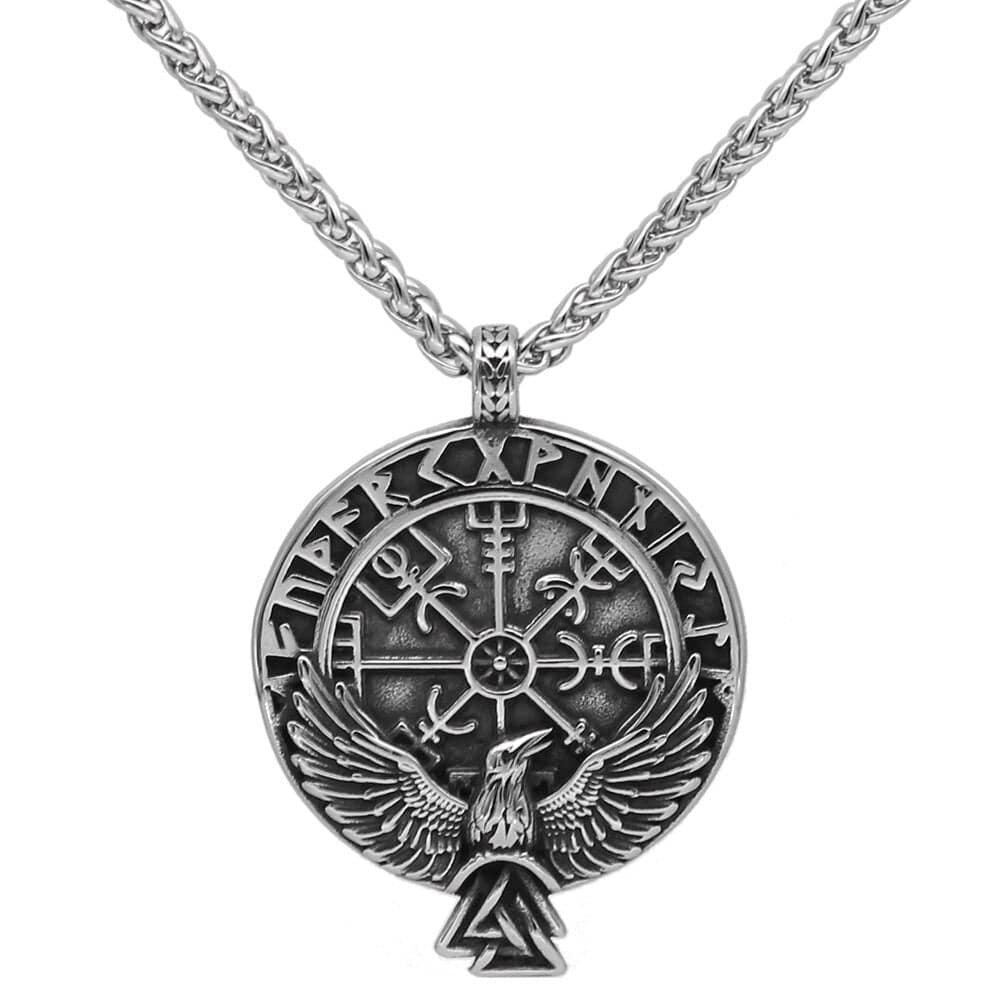 Viking Vegvisir And Raven Necklace